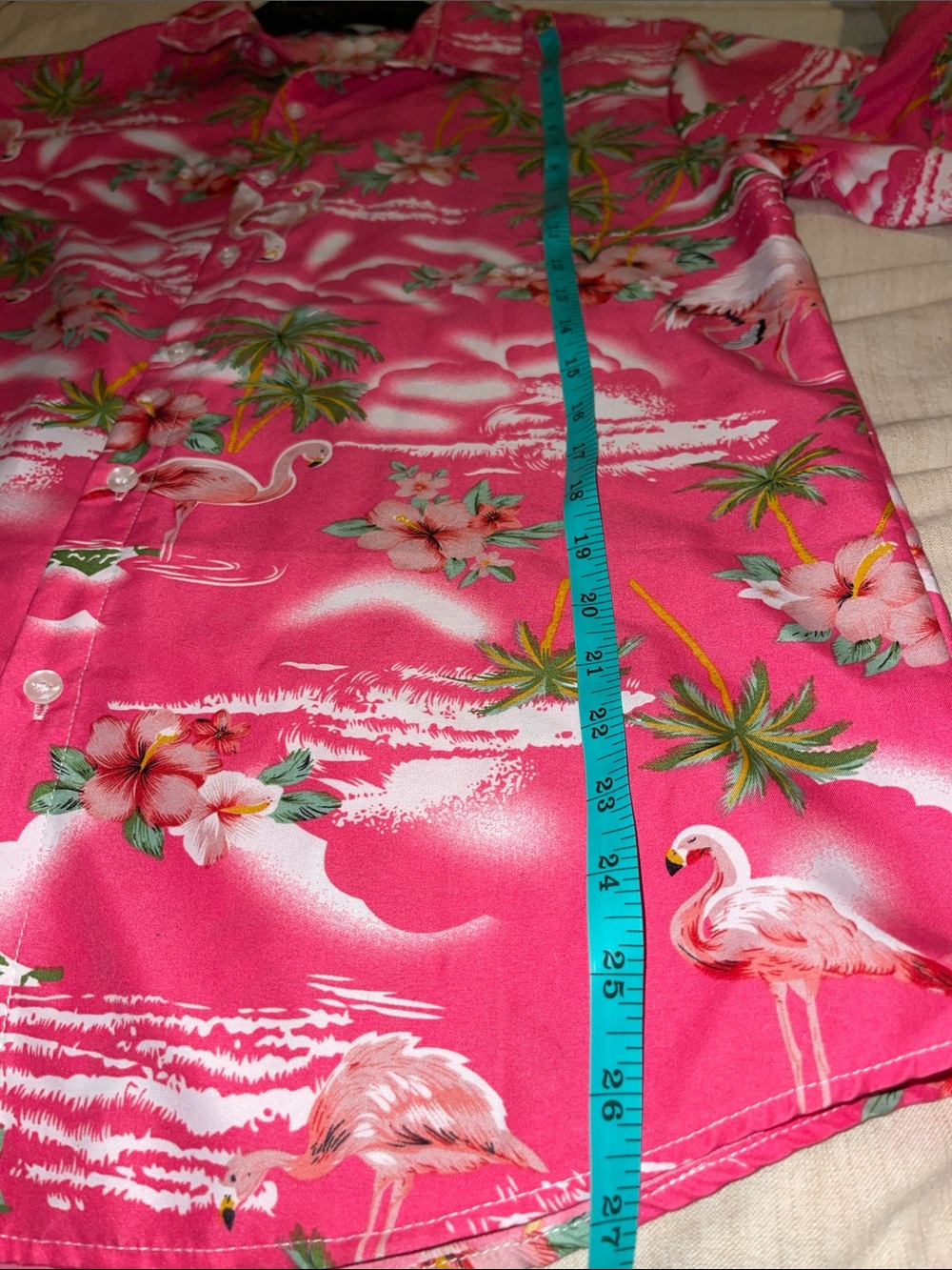 Men / Teen - Pink Tropical / Hawiian Print Short-Sleeve Shirt ( NEVER WORN ) - Picture 10 of 10